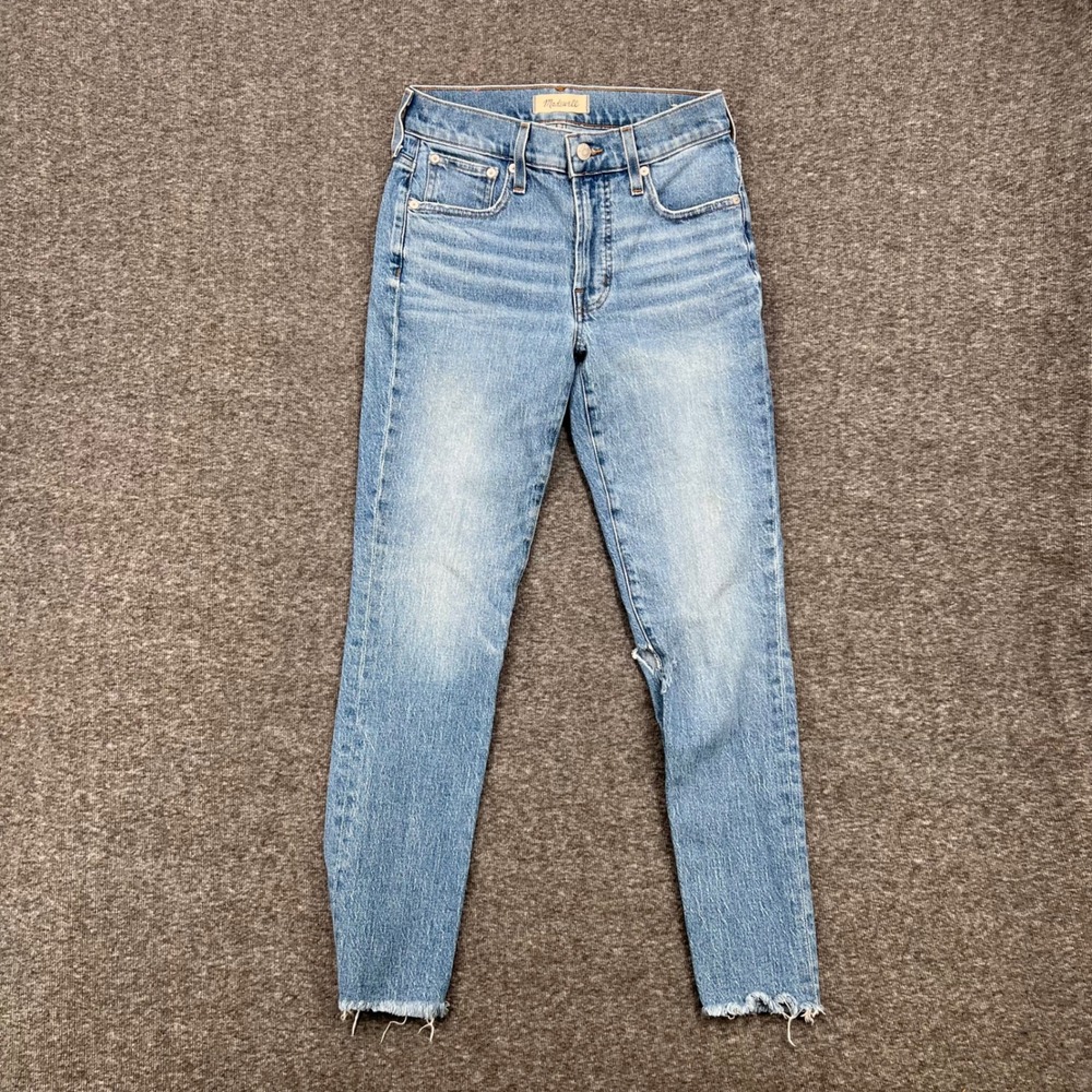 Madewell The Mid-Rise Perfect Vintage Jean Light‎ Wash Distressed Blue Size 25